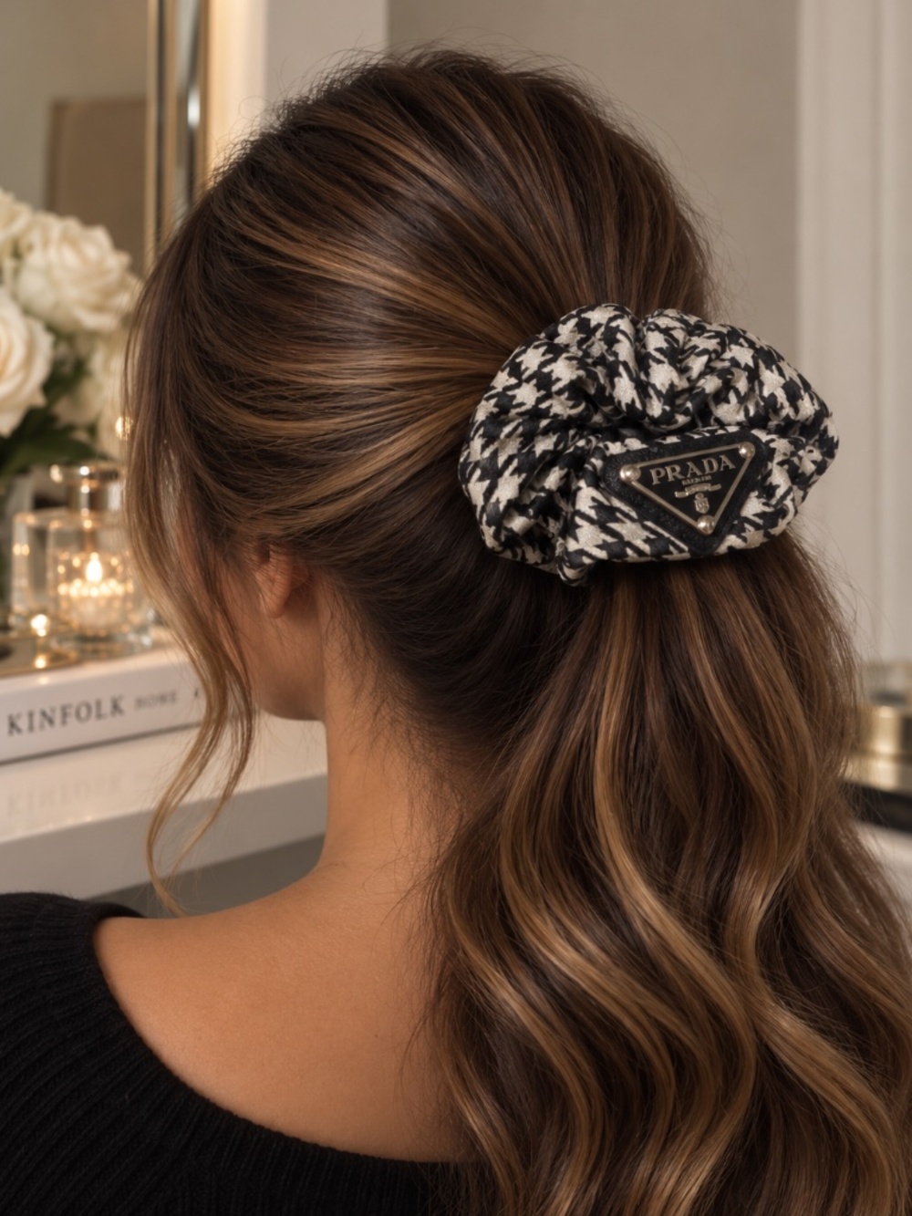Houndstooth Black & White Scrunchie NEW